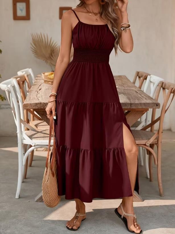 Strapless Layered Slim-Fit Dress — Waist-Cinching Solid Color