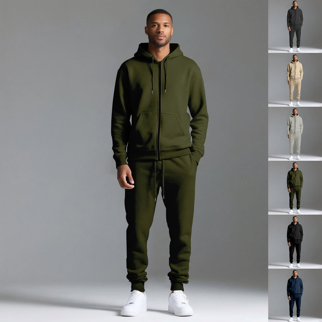 Men's Solid Color Hooded Long-Sleeve Sportswear Set | Athletic Tracksuit