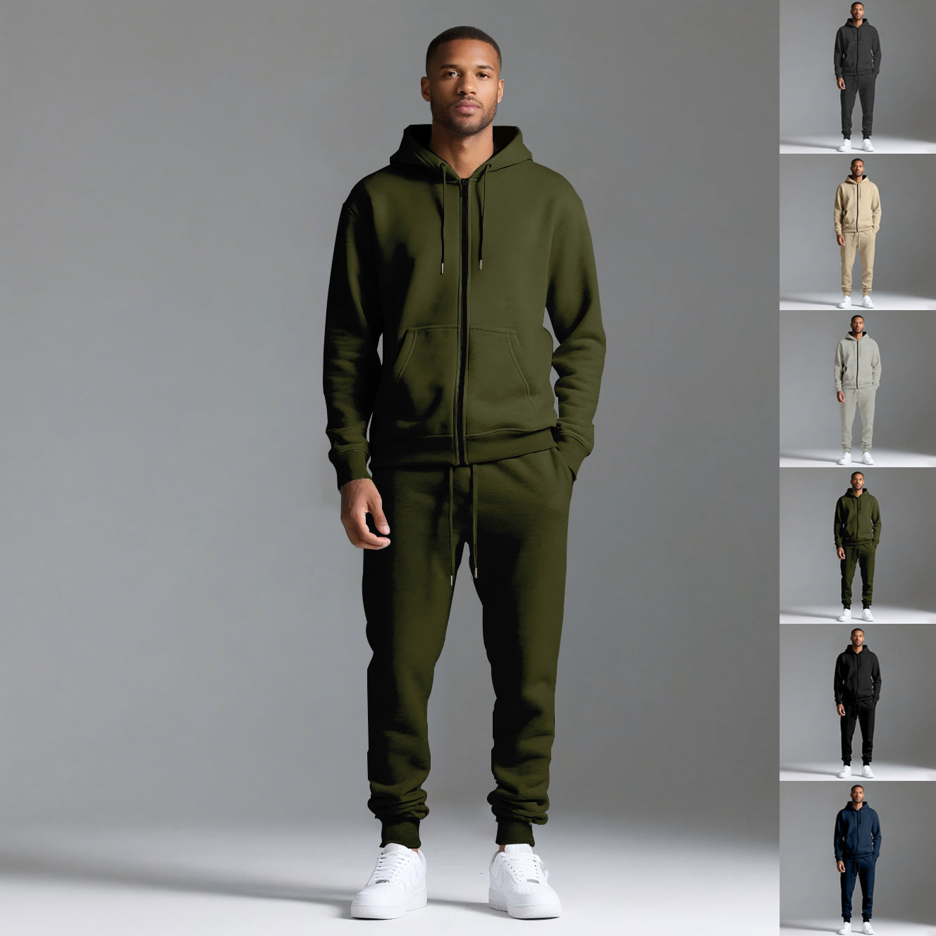 Men's Solid Color Hooded Long-Sleeve Sportswear Set | Athletic Tracksuit