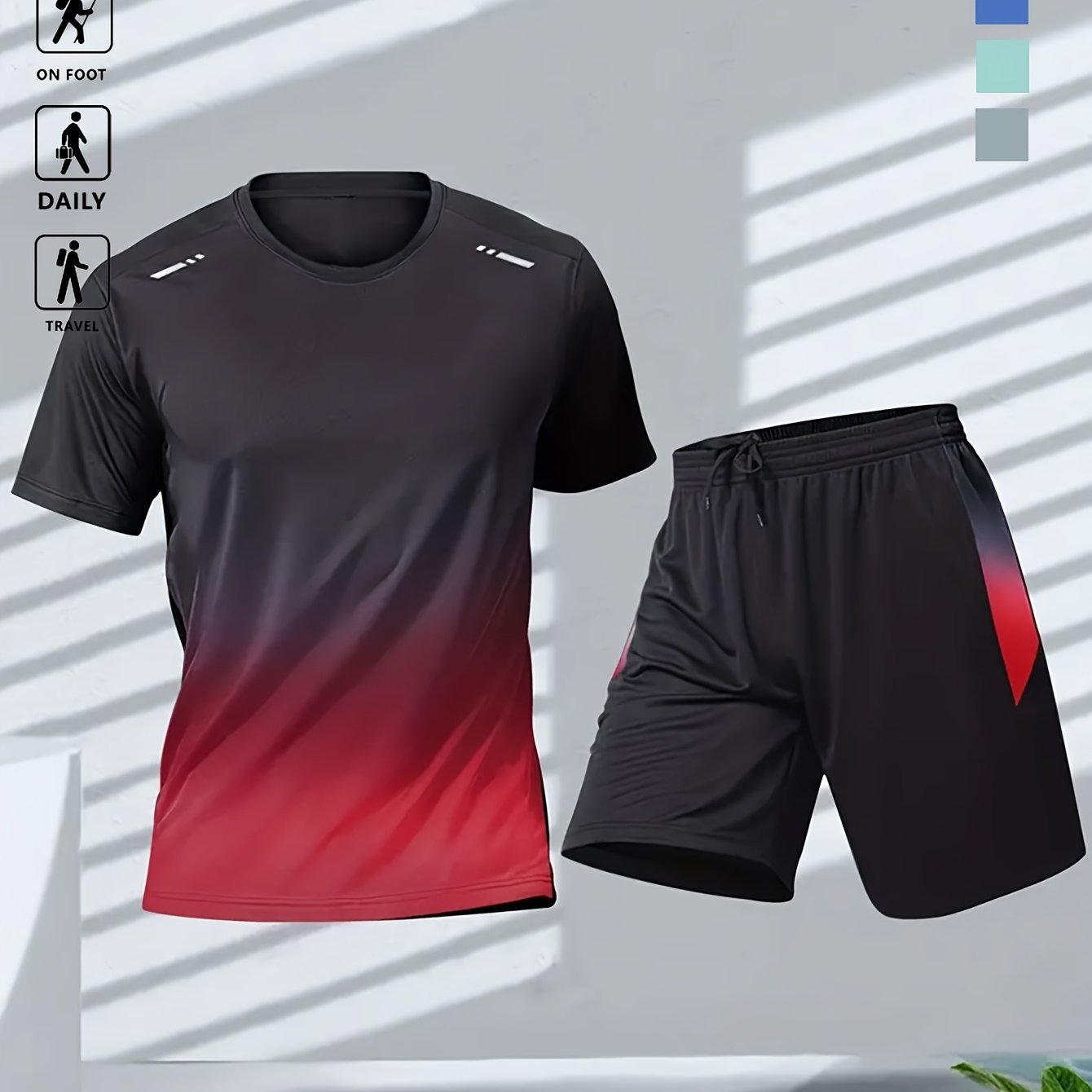 Men's Gradient Fitness Short-Sleeve & Shorts Set | Summer Activewear