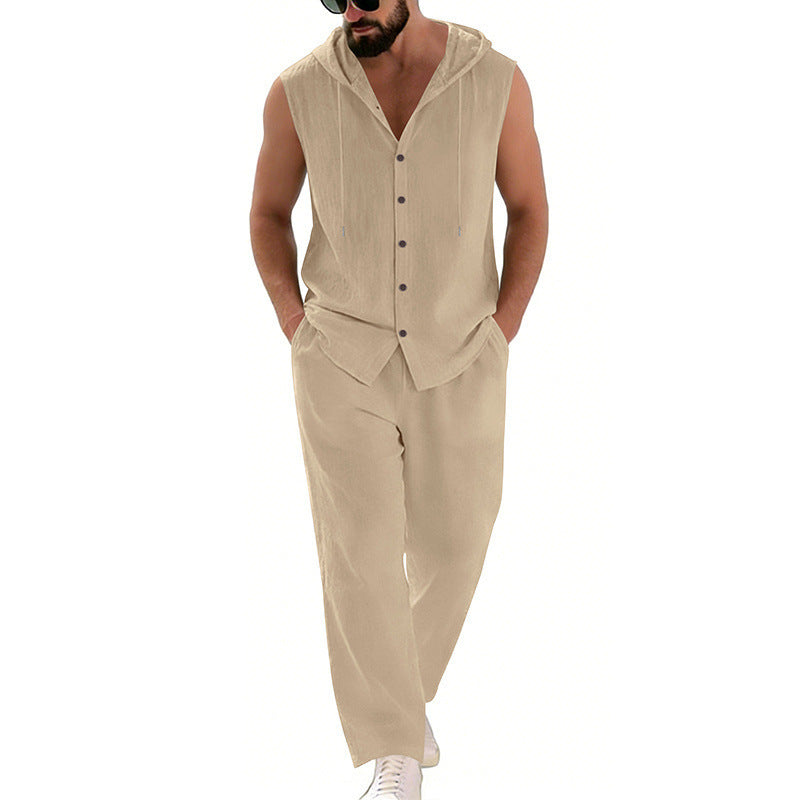 Men's Casual Hooded Sleeveless Shirt & Pants Set | Relaxed Lounge Outfit