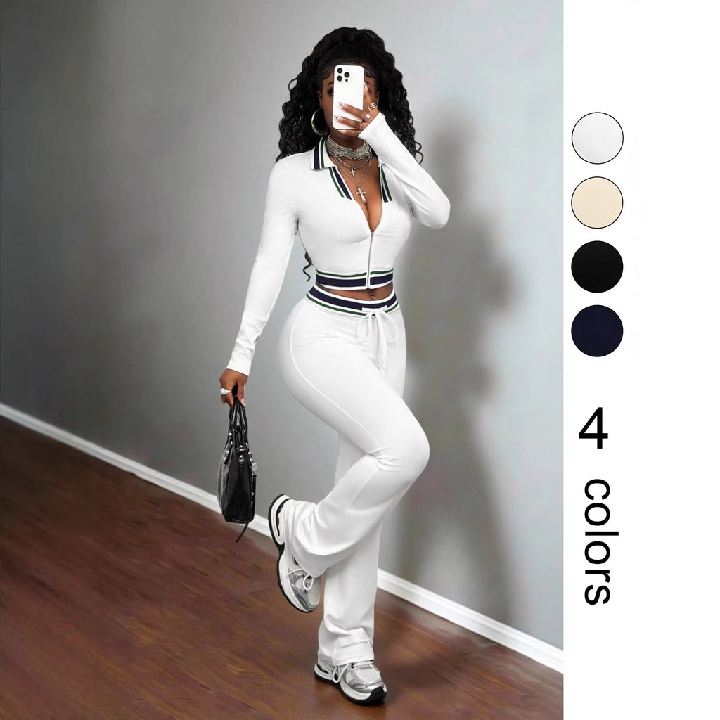 Crop Top & Tight-Fit Casual Sports Two-Piece Set | Women's Activewear