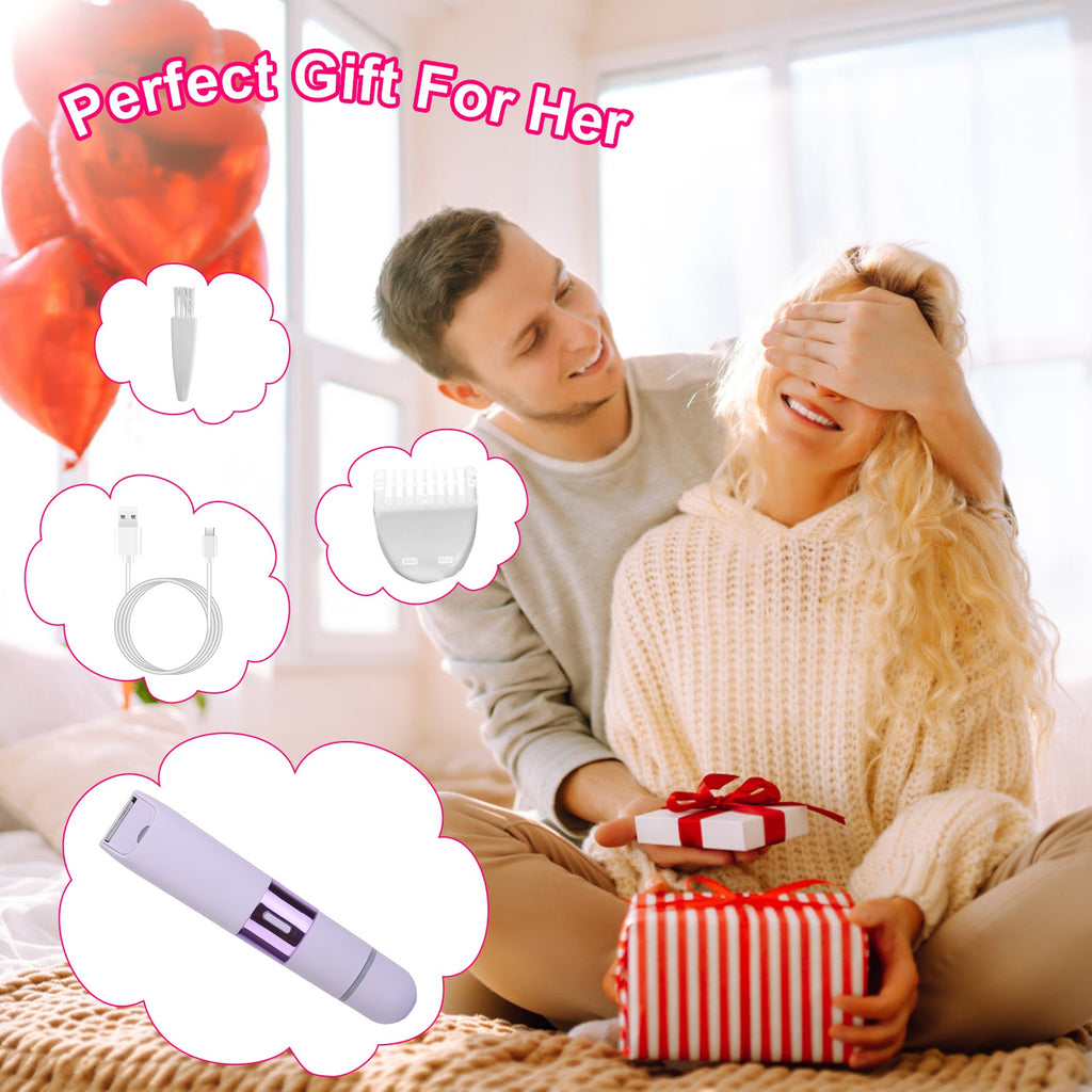 1Pc 2 In 1 Bikini Trimmer For Women Dual Head Cordless Body Shaver IPX5 Waterproof Rechargeable Pubic Hair Razor Wet And Dry Use For Bikini Underarm Leg Arm Body Face