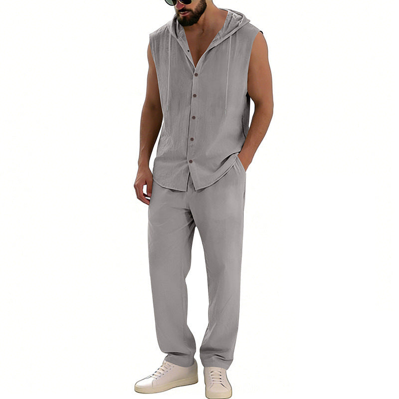Men's Casual Hooded Sleeveless Shirt & Pants Set | Relaxed Lounge Outfit
