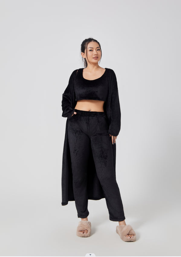 3-Piece Knit Lounge Set | Crop Top, Wide-Leg Pants & Cardigan