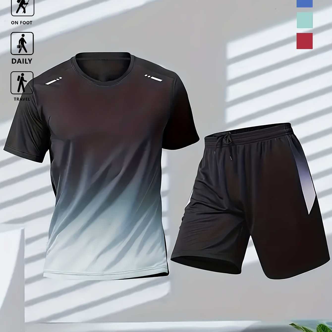 Men's Gradient Fitness Short-Sleeve & Shorts Set | Summer Activewear
