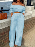 Fashionable Slim-Fit Top & Wide-Leg Pants Set | Casual Two-Piece