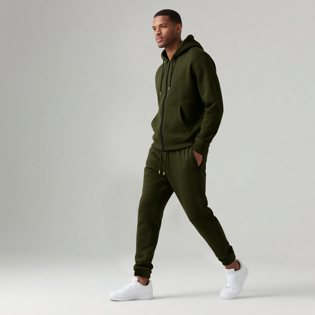 Men's Solid Color Hooded Long-Sleeve Sportswear Set | Athletic Tracksuit