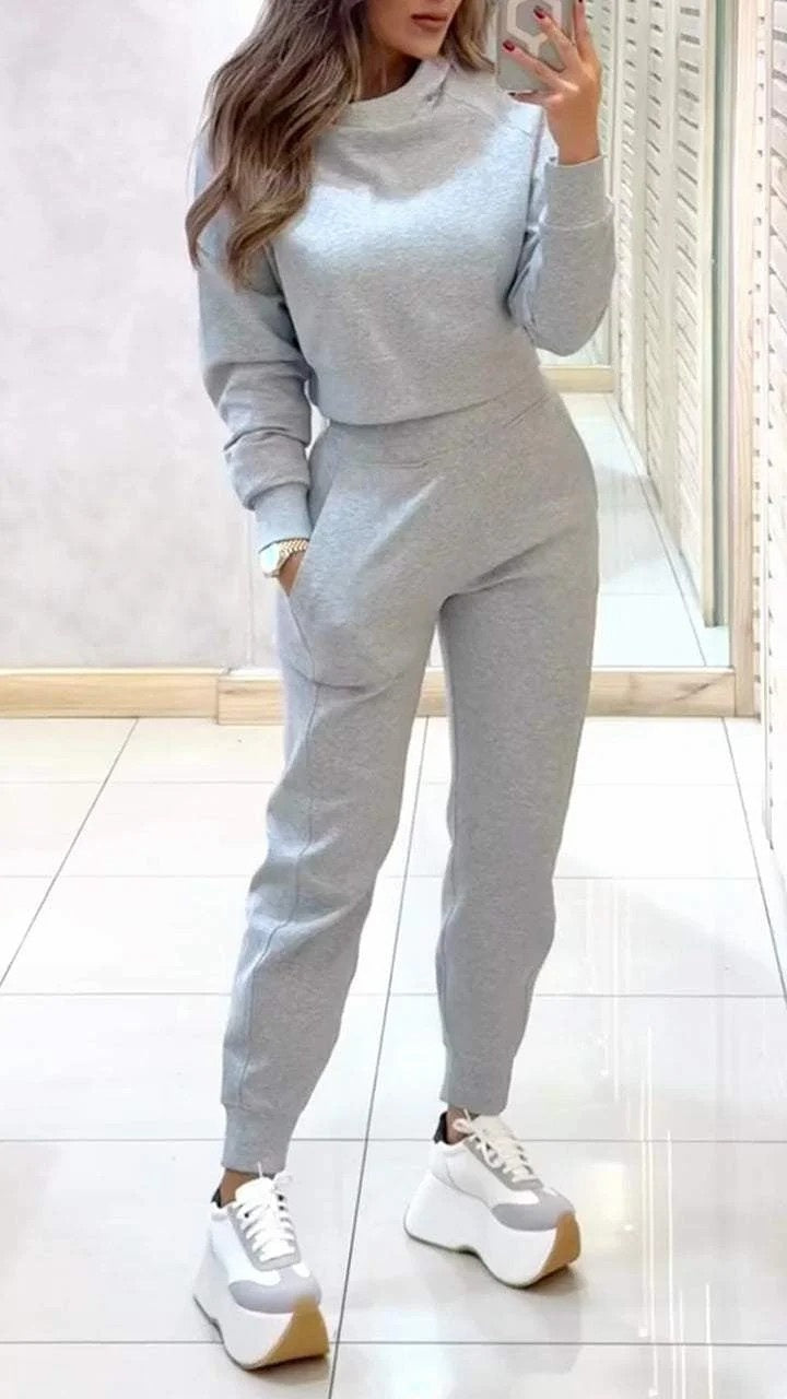 Stand Collar Sports Suit | Pullover Top & Slim Trousers