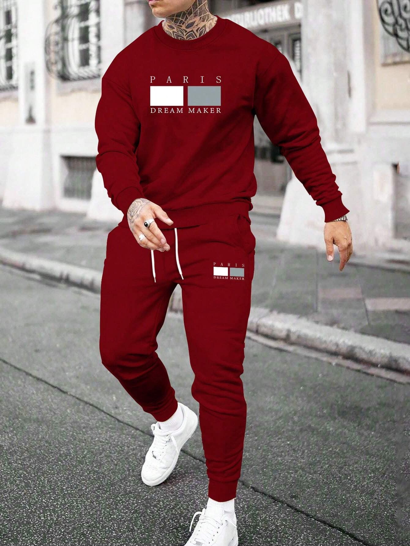 Men's Round Neck Sweater Casual Sports Suit | European Fit