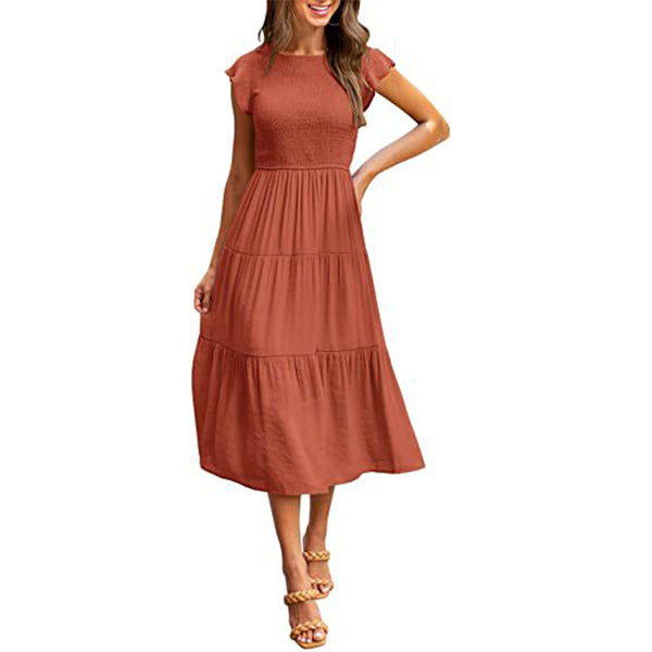 Smocked Cotton?Blend Tiered Midi Dress