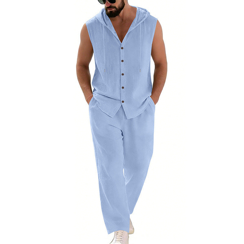 Men's Casual Hooded Sleeveless Shirt & Pants Set | Relaxed Lounge Outfit