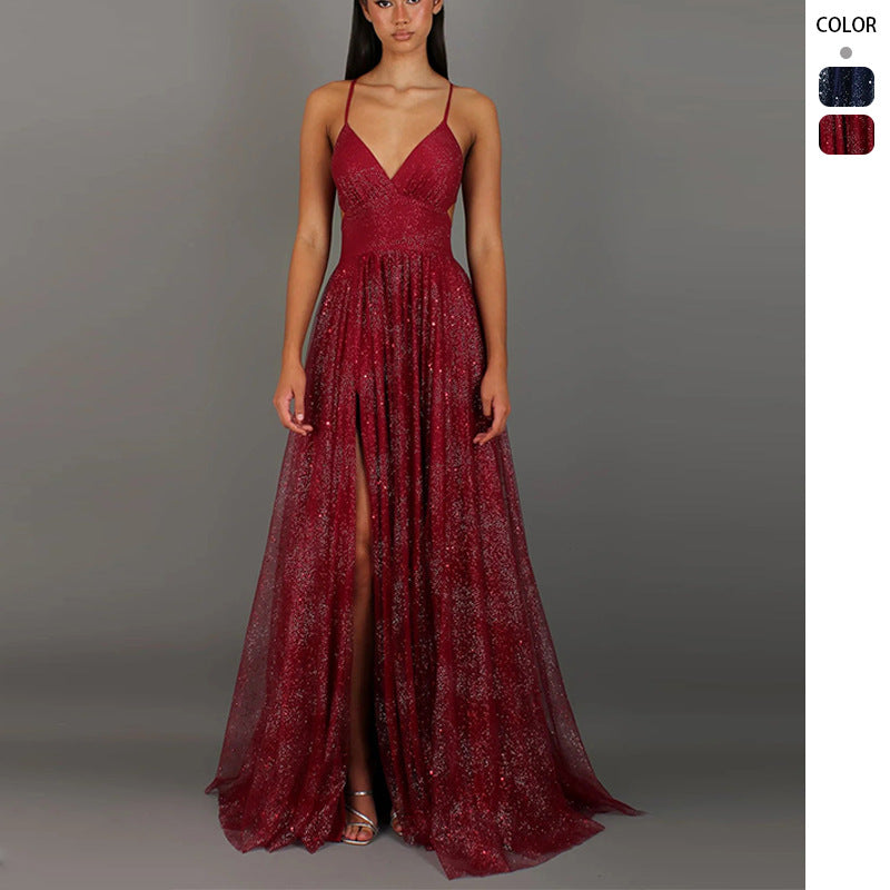 Elegant V?Neck Strapless A?Line Midi Dress