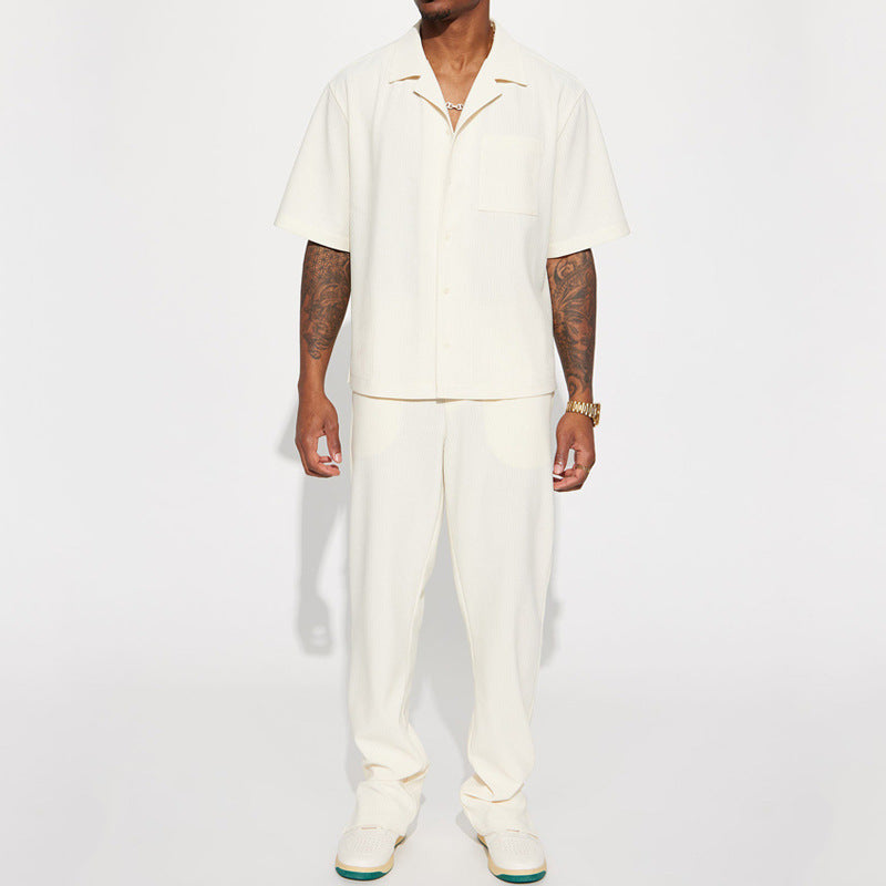 Men's Casual Loose Lapel Short-Sleeve & Trousers Suit | Relaxed Summer Set