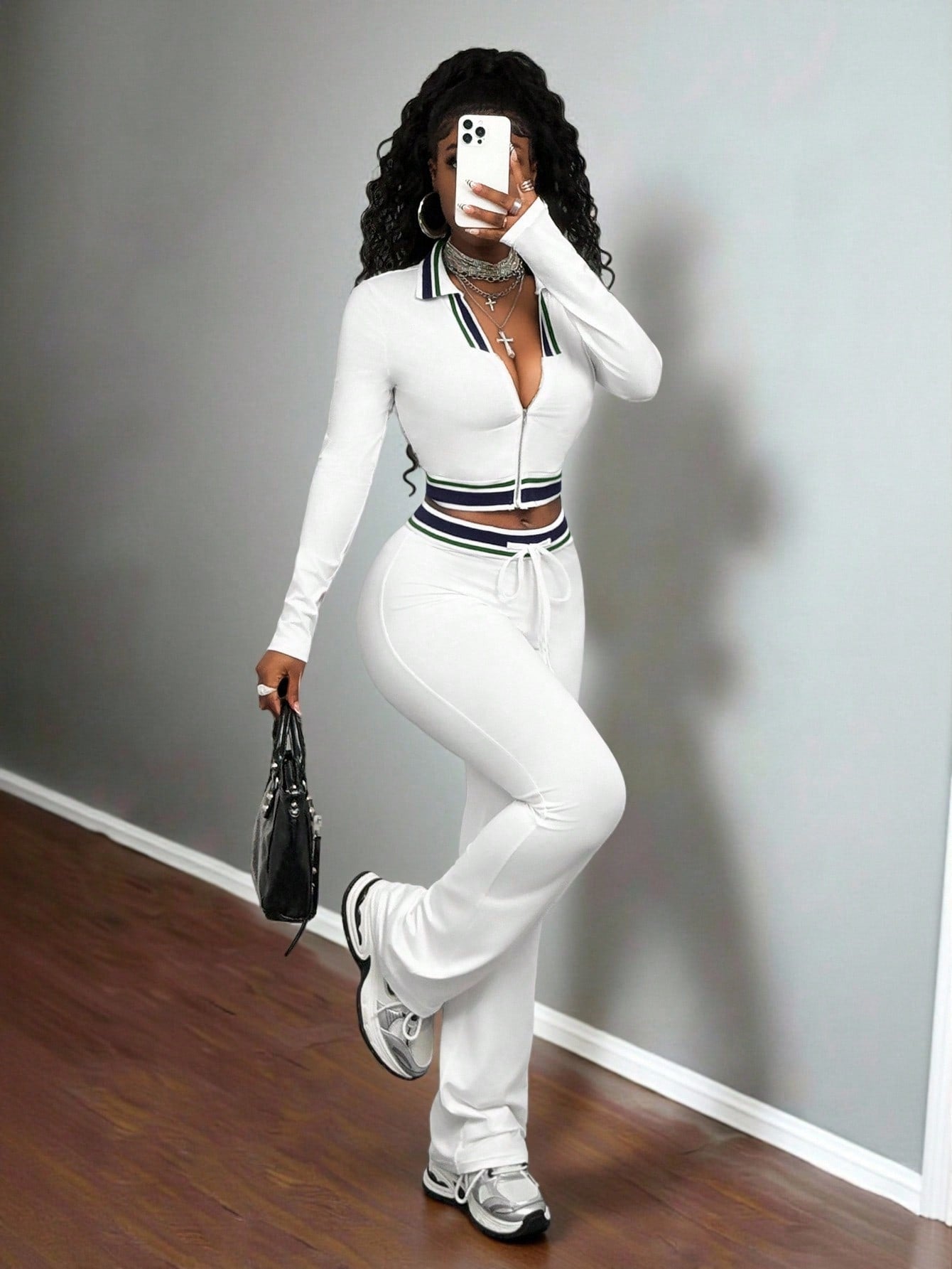 Crop Top & Tight-Fit Casual Sports Two-Piece Set | Women's Activewear