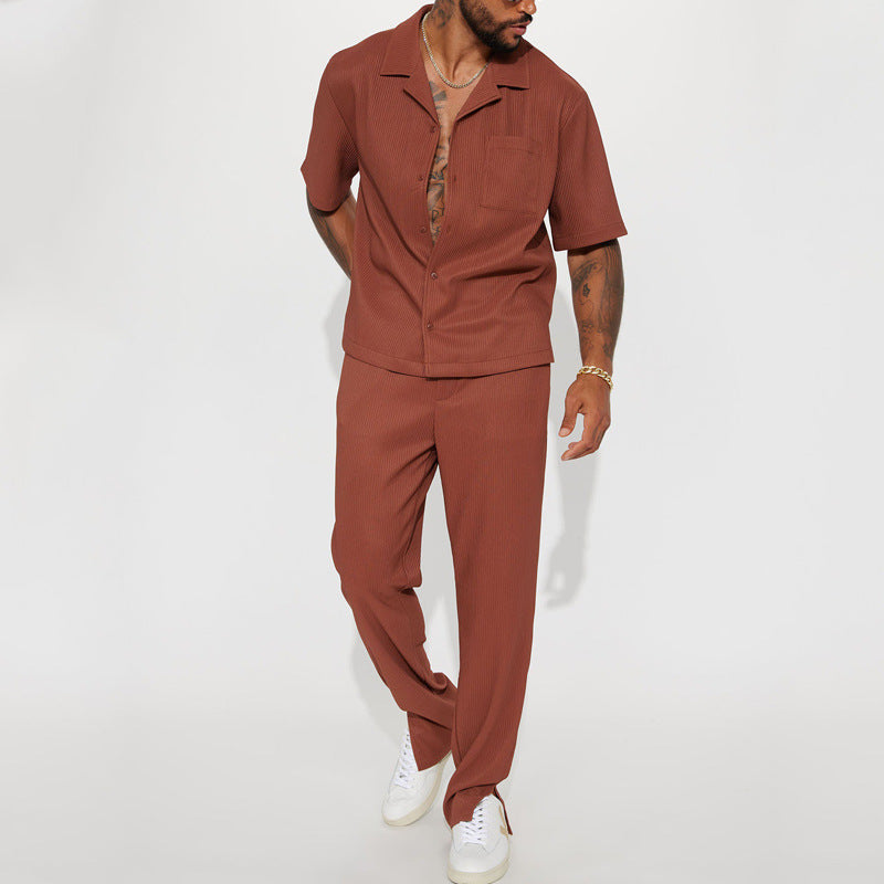Men's Casual Loose Lapel Short-Sleeve & Trousers Suit | Relaxed Summer Set