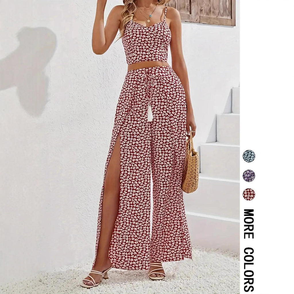 Women's Holiday Printed Strap Two-Piece Set | Floral Vacation Style