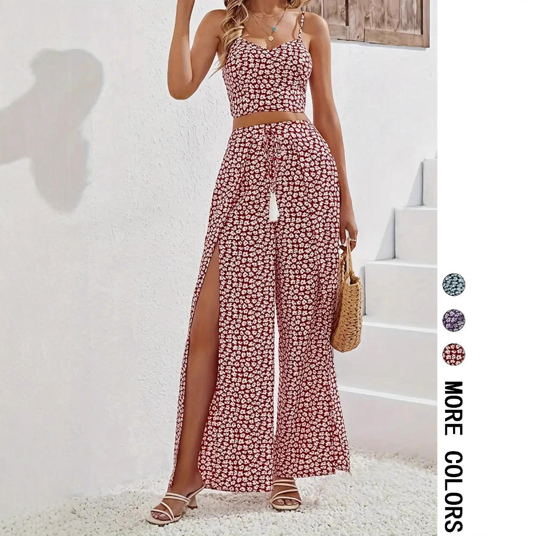 Women's Holiday Printed Strap Two-Piece Set | Floral Vacation Style