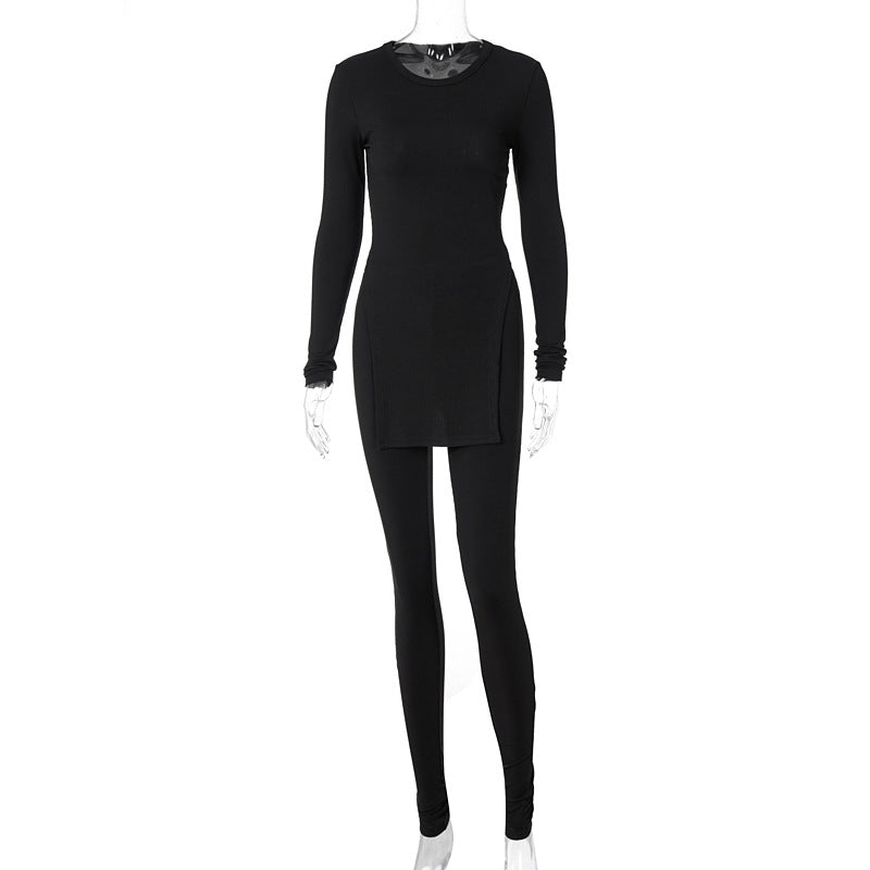 Women's Ribbed Pit Strip Top & Trousers Suit | Elegant Two-Piece Set