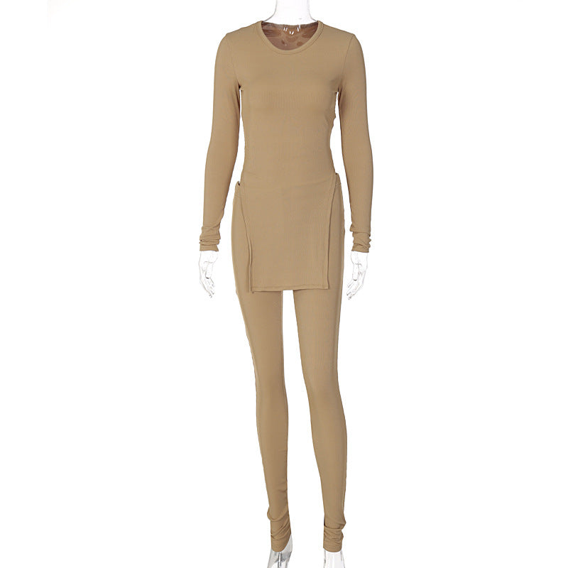 Women's Ribbed Pit Strip Top & Trousers Suit | Elegant Two-Piece Set