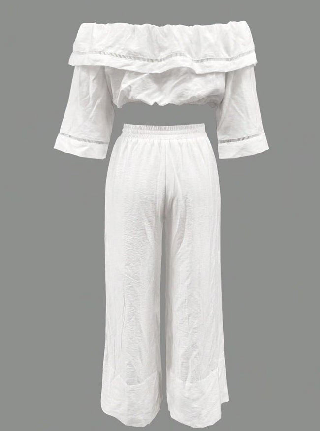 Fashionable Slim-Fit Top & Wide-Leg Pants Set | Casual Two-Piece