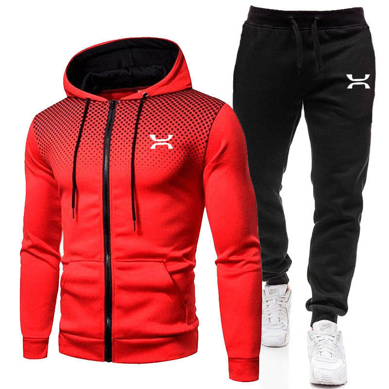 Men's Printed Zip-Up Hoodie & Pants Training Set | Athletic Tracksuit
