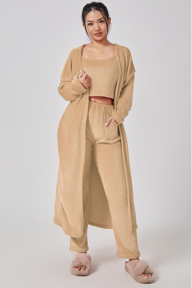 3-Piece Knit Lounge Set | Crop Top, Wide-Leg Pants & Cardigan