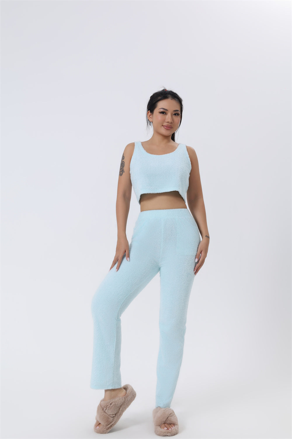 3-Piece Knit Lounge Set | Crop Top, Wide-Leg Pants & Cardigan