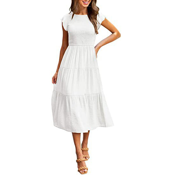 Smocked Cotton?Blend Tiered Midi Dress