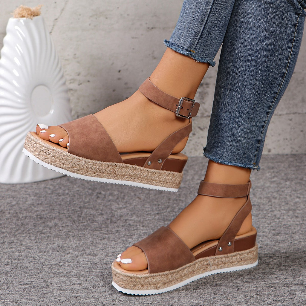 Women's Hemp Rope Wedge Peep Toe Sandals | Natural Boho Platform Heels