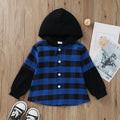 Boys Hooded Plaid Shirt Jacket | Single-Breasted Long Sleeve Kids Outerwear