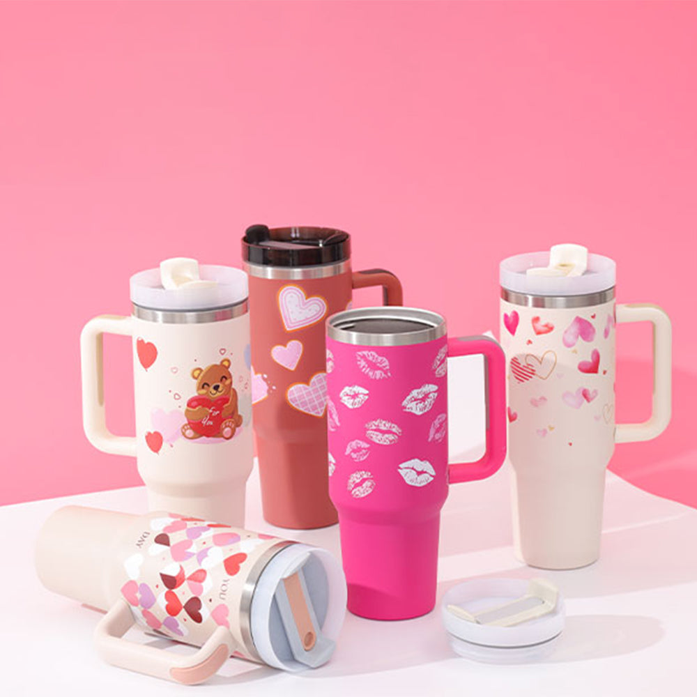 40 Oz Tumbler With Handle & Straw | Insulated Stainless Steel Travel Mug