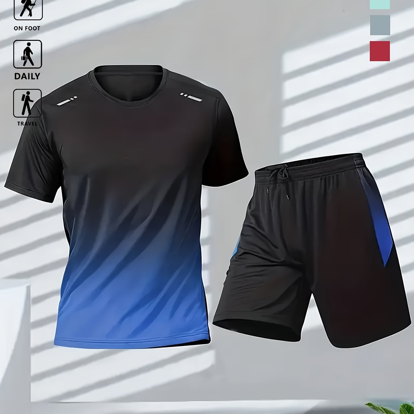Men's Gradient Fitness Short-Sleeve & Shorts Set | Summer Activewear