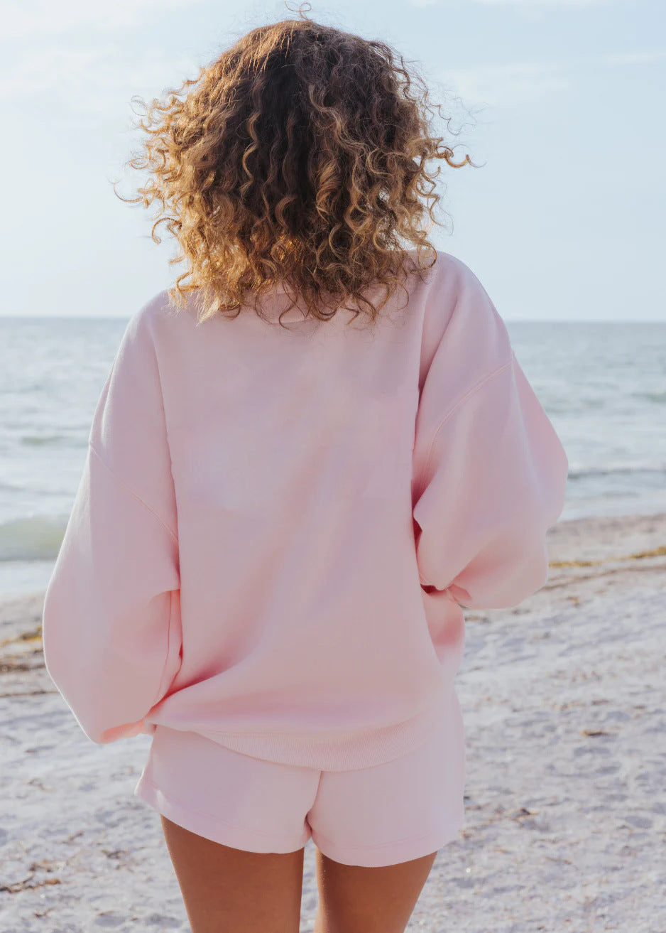 Crew-Neck Sweatshirt & Casual Shorts Set | Solid Color Loungewear Two-Piece