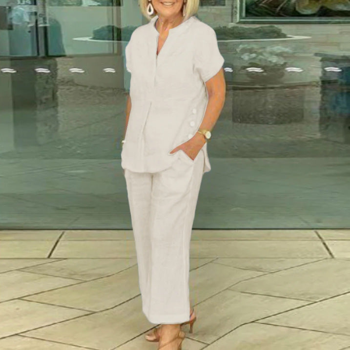 Short-Sleeve Top & Pants Casual Two-Piece Set | Cotton-Linen Everyday Style