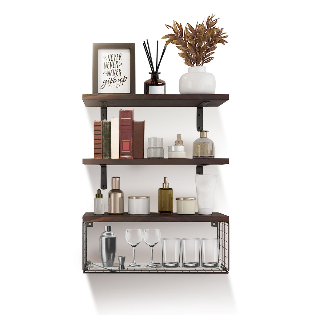 2-In-1 Floating Wall Shelf with Storage Basket