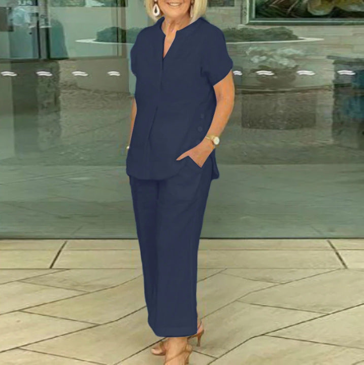 Short-Sleeve Top & Pants Casual Two-Piece Set | Cotton-Linen Everyday Style