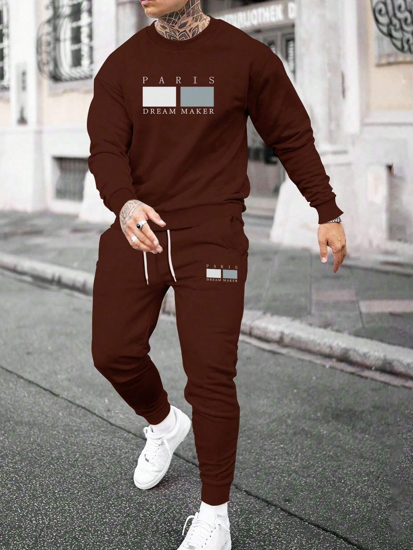 Men's Round Neck Sweater Casual Sports Suit | European Fit