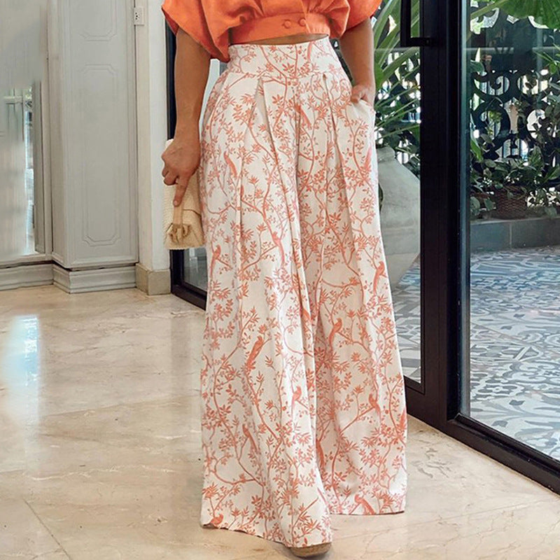 Short Top Casual Commuter Wide Leg Pants Two Piece Set