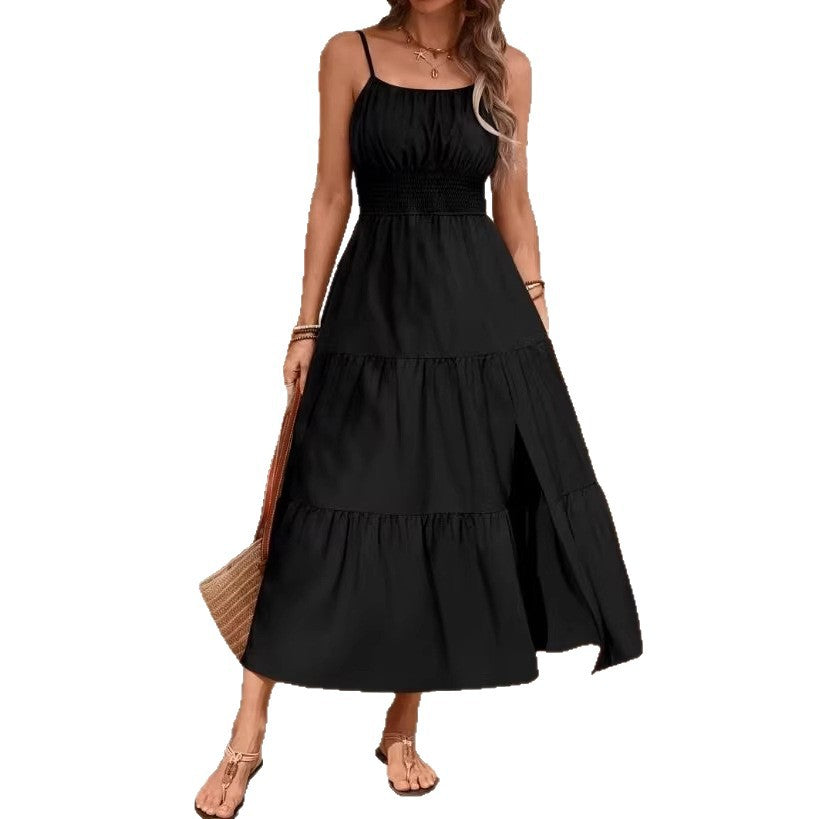 Strapless Layered Slim-Fit Dress — Waist-Cinching Solid Color