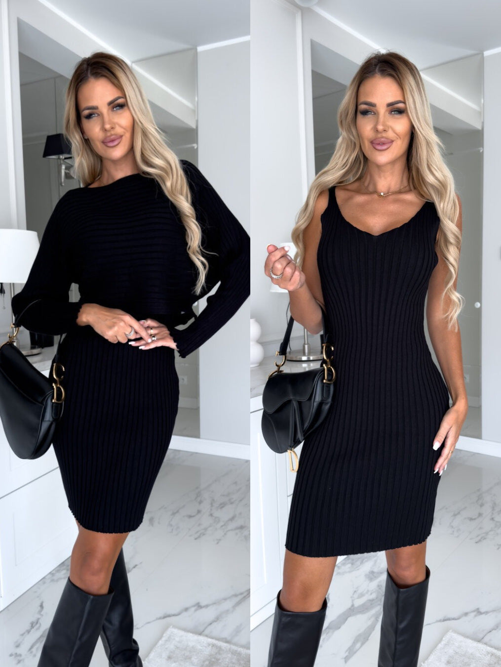 Striped Long-Sleeve Top & Suspender Skirt Set | Women's Slim Autumn Two-Piece