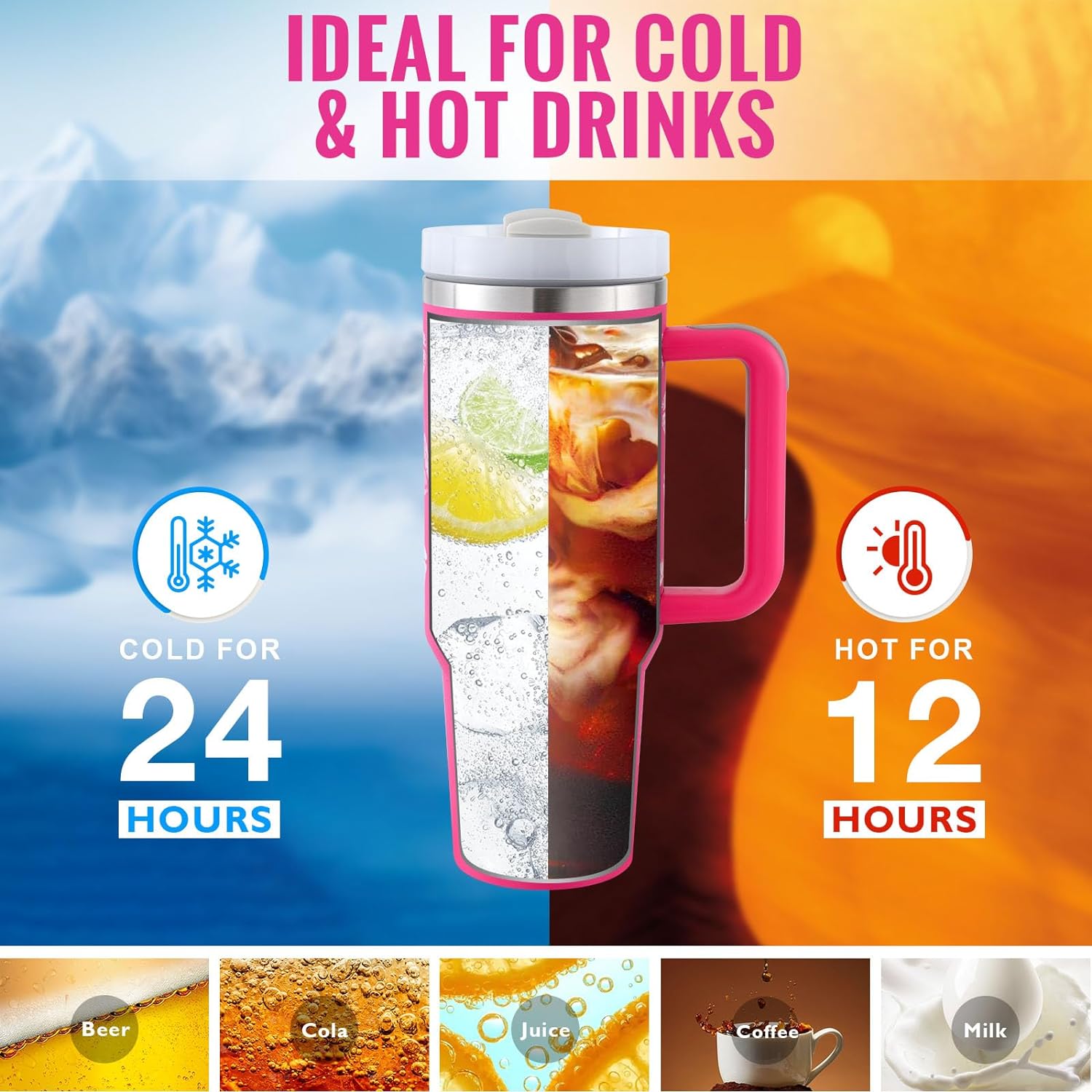 40 Oz Tumbler With Handle & Straw | Insulated Stainless Steel Travel Mug