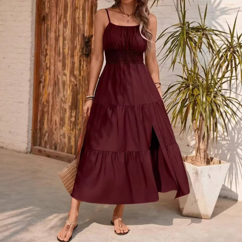 Strapless Layered Slim-Fit Dress — Waist-Cinching Solid Color