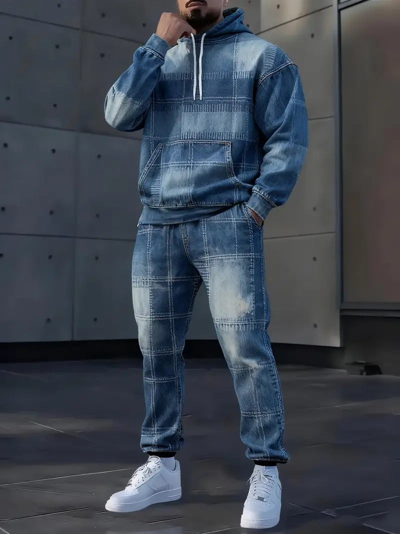 Men's Lettered Denim Hoodie | Bold 3D Print Streetwear