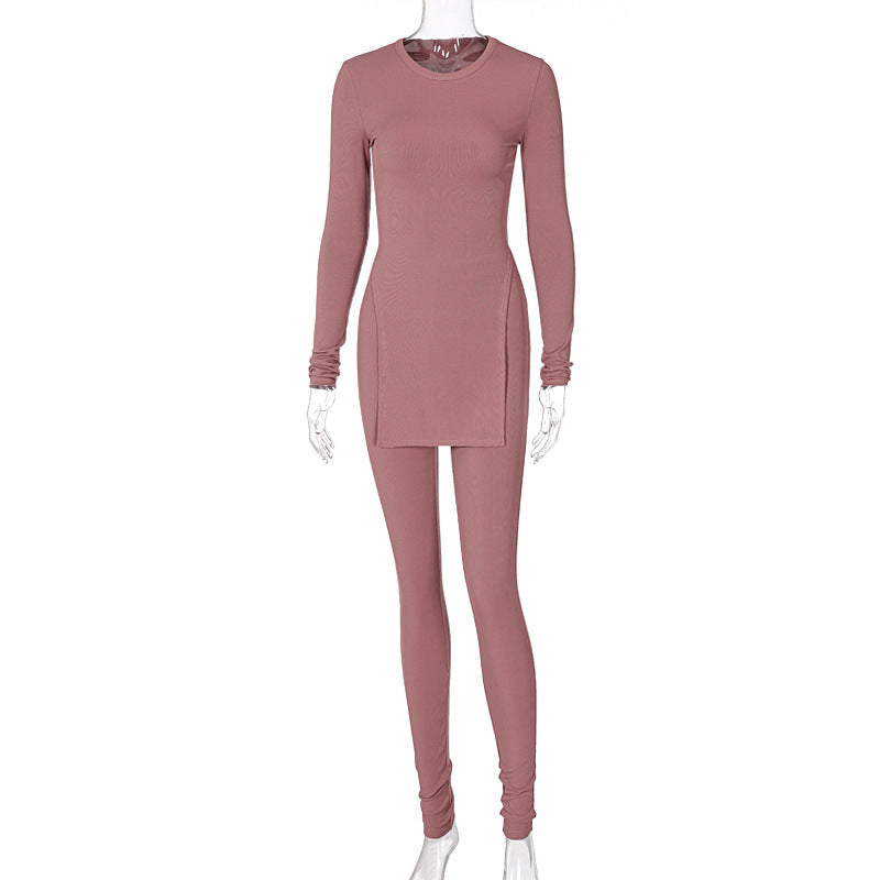 Women's Ribbed Pit Strip Top & Trousers Suit | Elegant Two-Piece Set