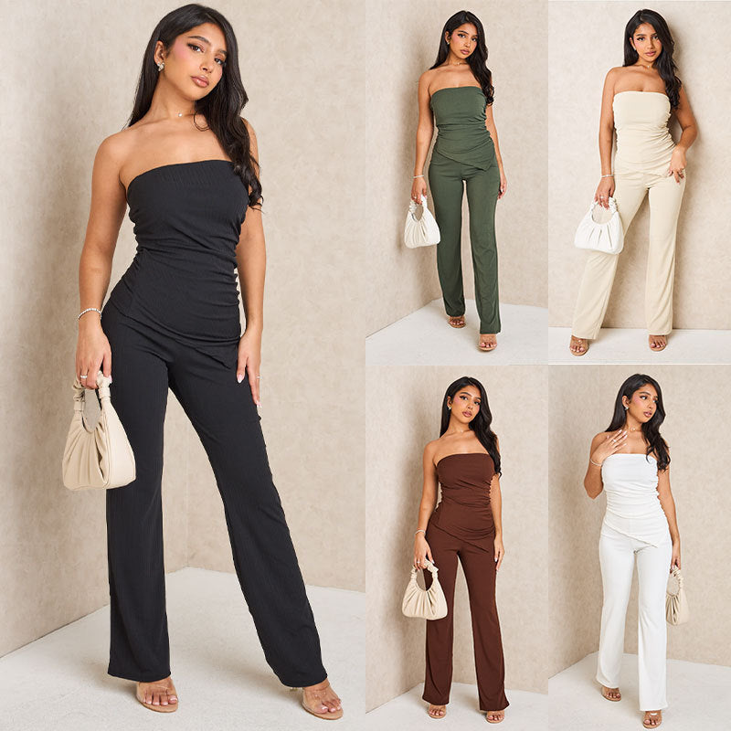 Women's Fashion Halter Top & Straight-Leg Pants Set | Solid Color Two-Piece