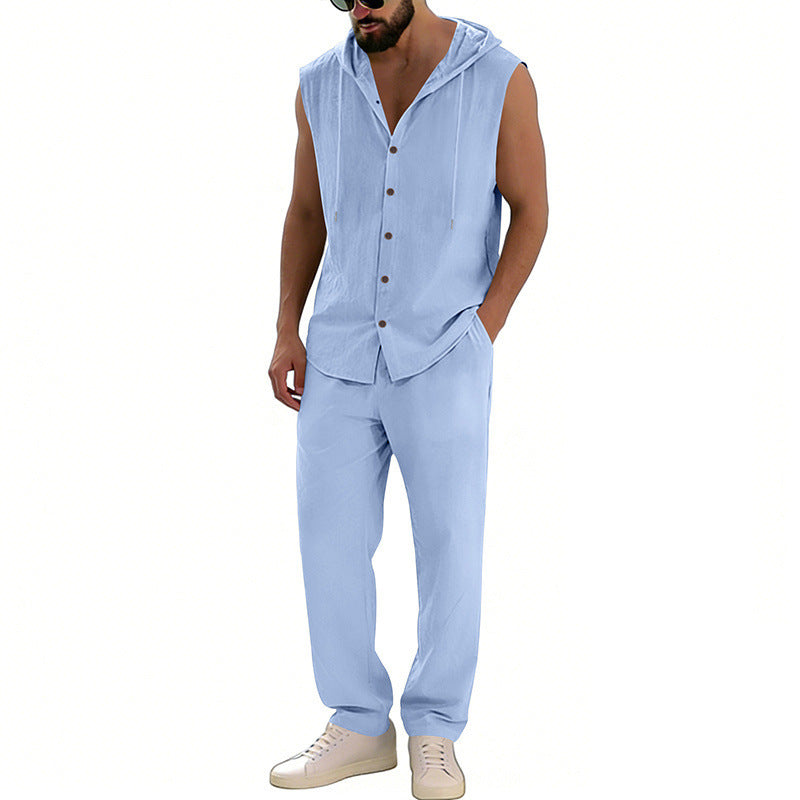 Men's Casual Hooded Sleeveless Shirt & Pants Set | Relaxed Lounge Outfit