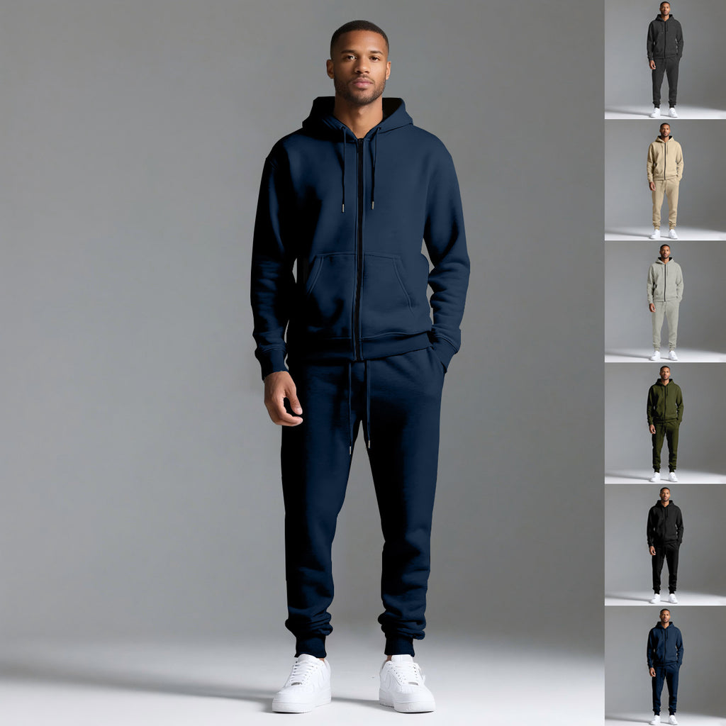 Men's Solid Color Hooded Long-Sleeve Sportswear Set | Athletic Tracksuit
