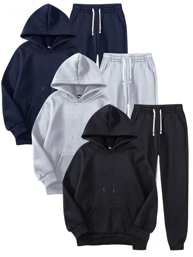 Men's Solid Color Hoodie & Pants Casual Set | Everyday Loungewear