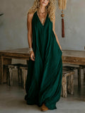 Casual Sleeveless V-neck Long Dress | Relaxed Fit with Front Pockets